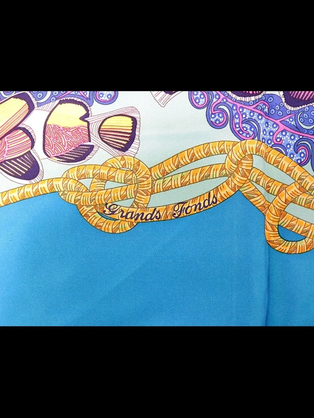 Hermes Turquoise Blue Marine Life Silk Scarf with Multicolor Fish